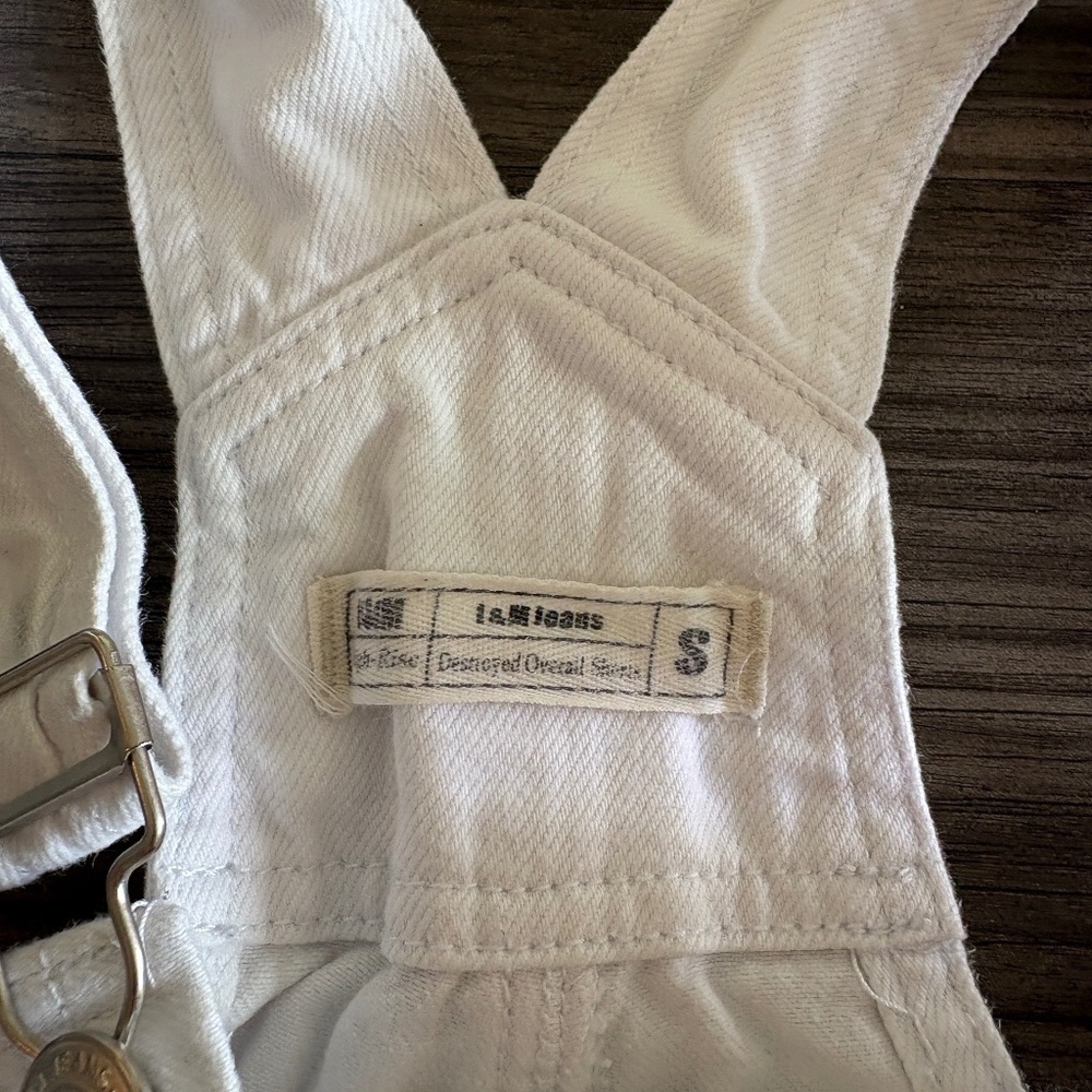 H&M White Denim Jean Distressed Overall Shorts Perfect Summer - Picture 3 of 7